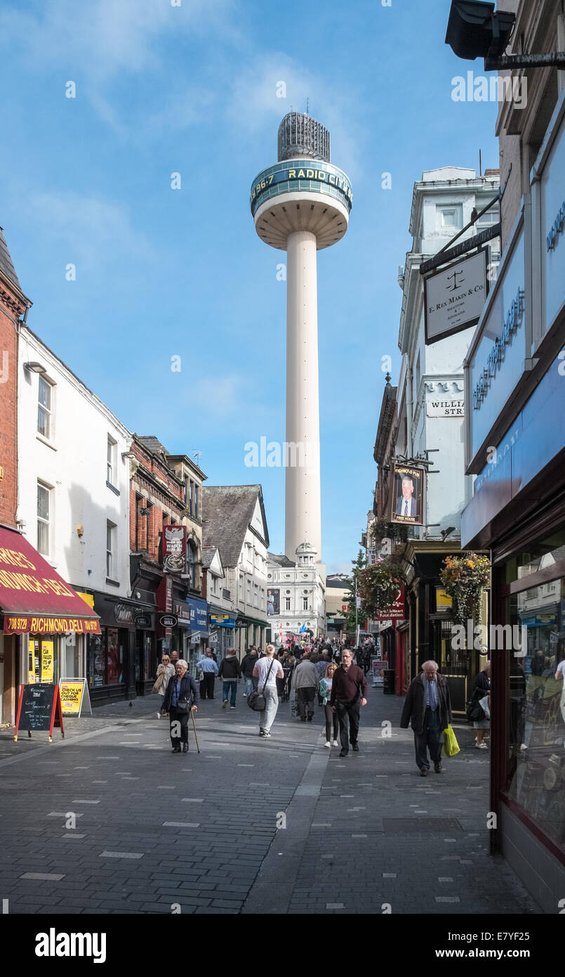 Radio City 96.7 studio tower (also known as St Johns Beacon), viewed from Richmond Street, Liverpool, England, UK Stock Photo