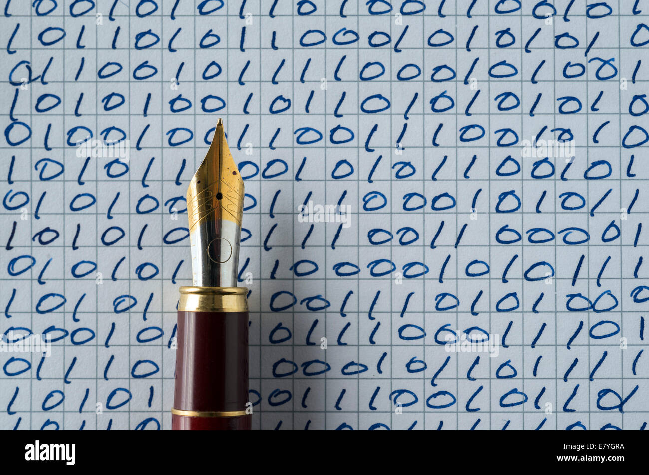 Binary code written with a fountain pen Stock Photo - Alamy
