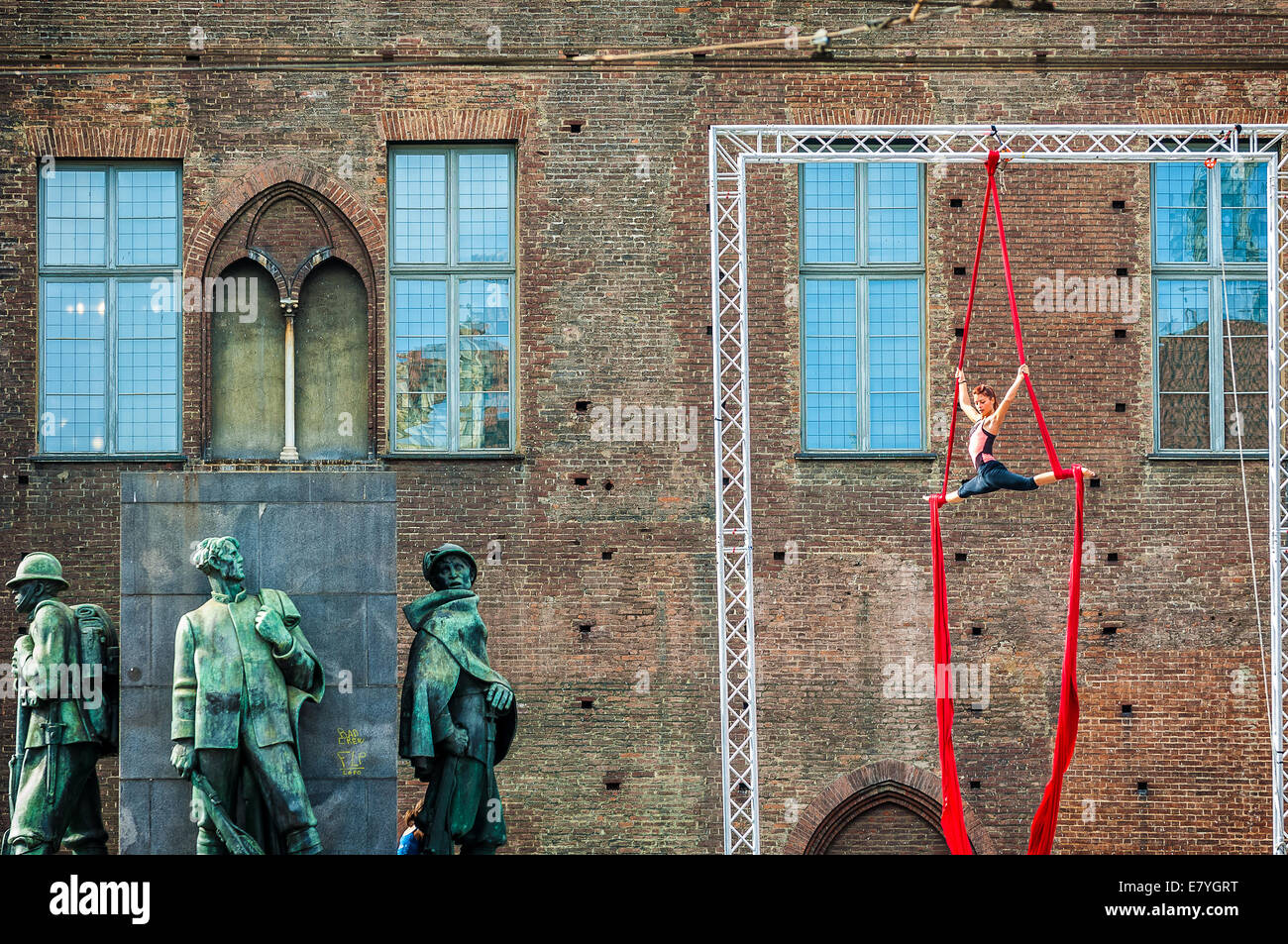 Italy Piedmont Turin ' Torino Free Style event in Piazza Castello 21th September 2014 Aereal acrobatic Stock Photo