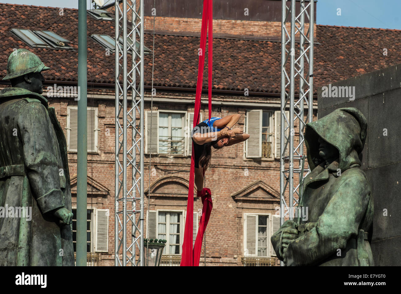 Italy Piedmont Turin ' Torino Free Style event in Piazza Castello 21th September 2014 Aereal acrobatic Stock Photo