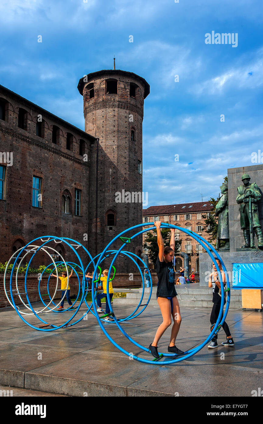 Italy Piedmont Turin ' Torino Free Style event in Piazza Castello 21th September 2014 Rhon whell Stock Photo