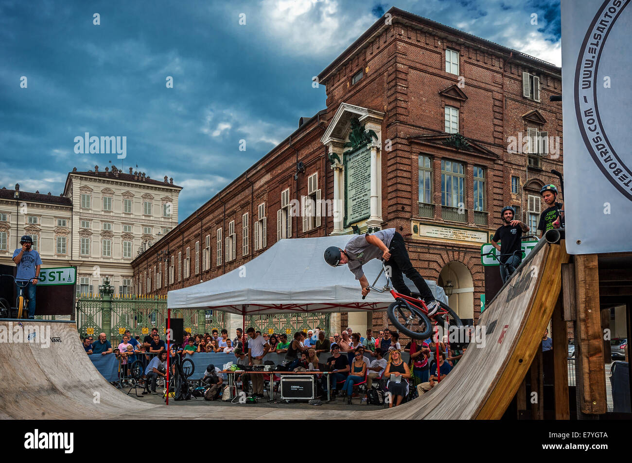 Italy Piedmont Turin ' Torino Free Style event in Piazza Castello 21th September 2014 Bmx Free Style Stock Photo