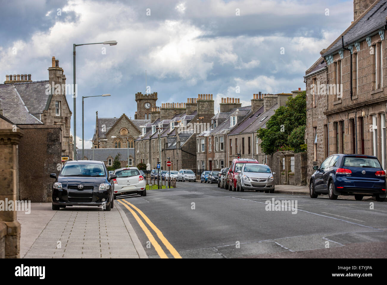 Lerwick, Shetland, Scotland, United Kingdom. Street View of the old city of 400 years (17th century) with its characteristic gra Stock Photo