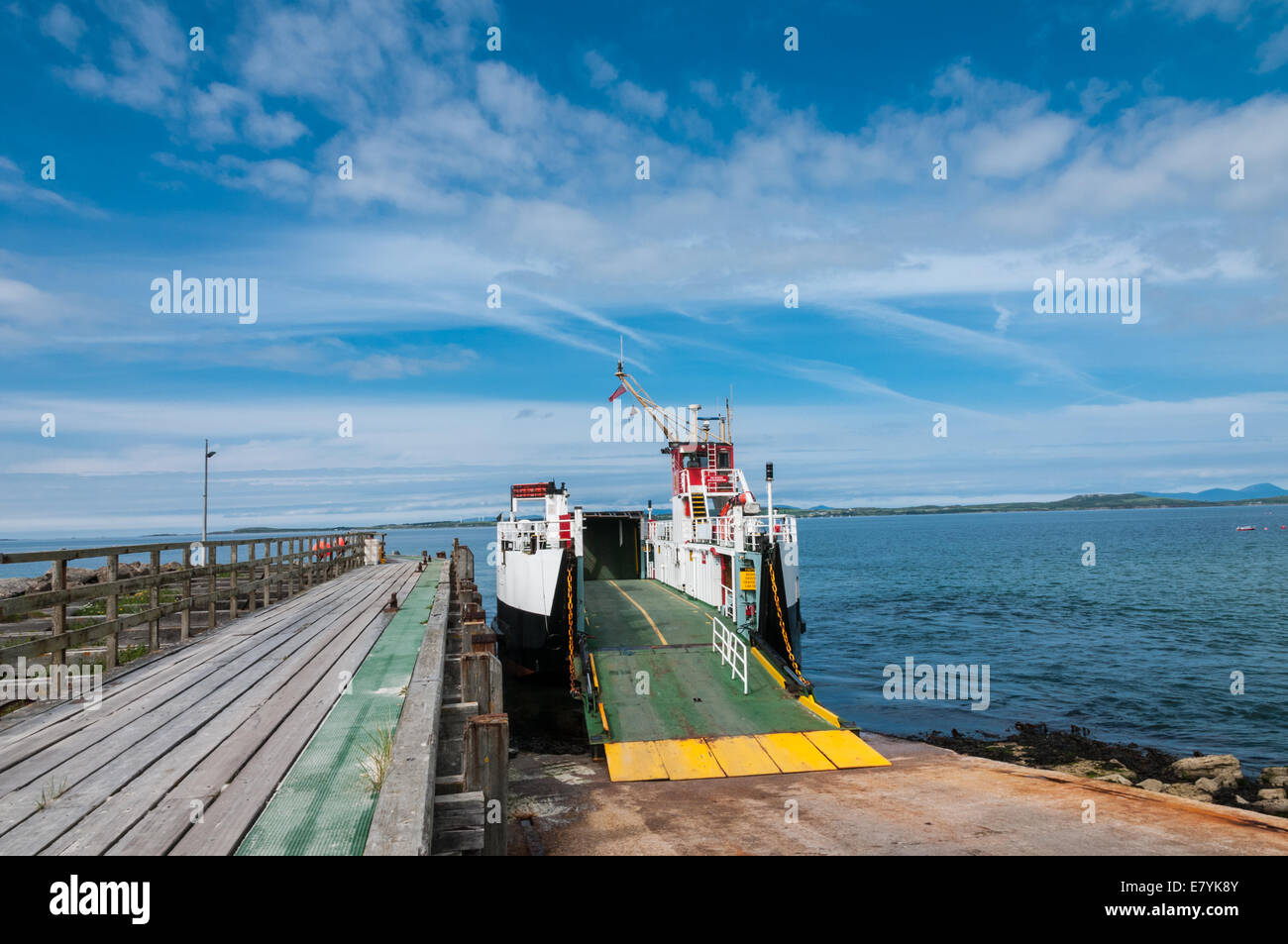 Caledonian MacBrayne Car ferry ' Loch Ranza'  Tayinloan Argyll & Bute with Isle of Gigha in background Scotland Stock Photo