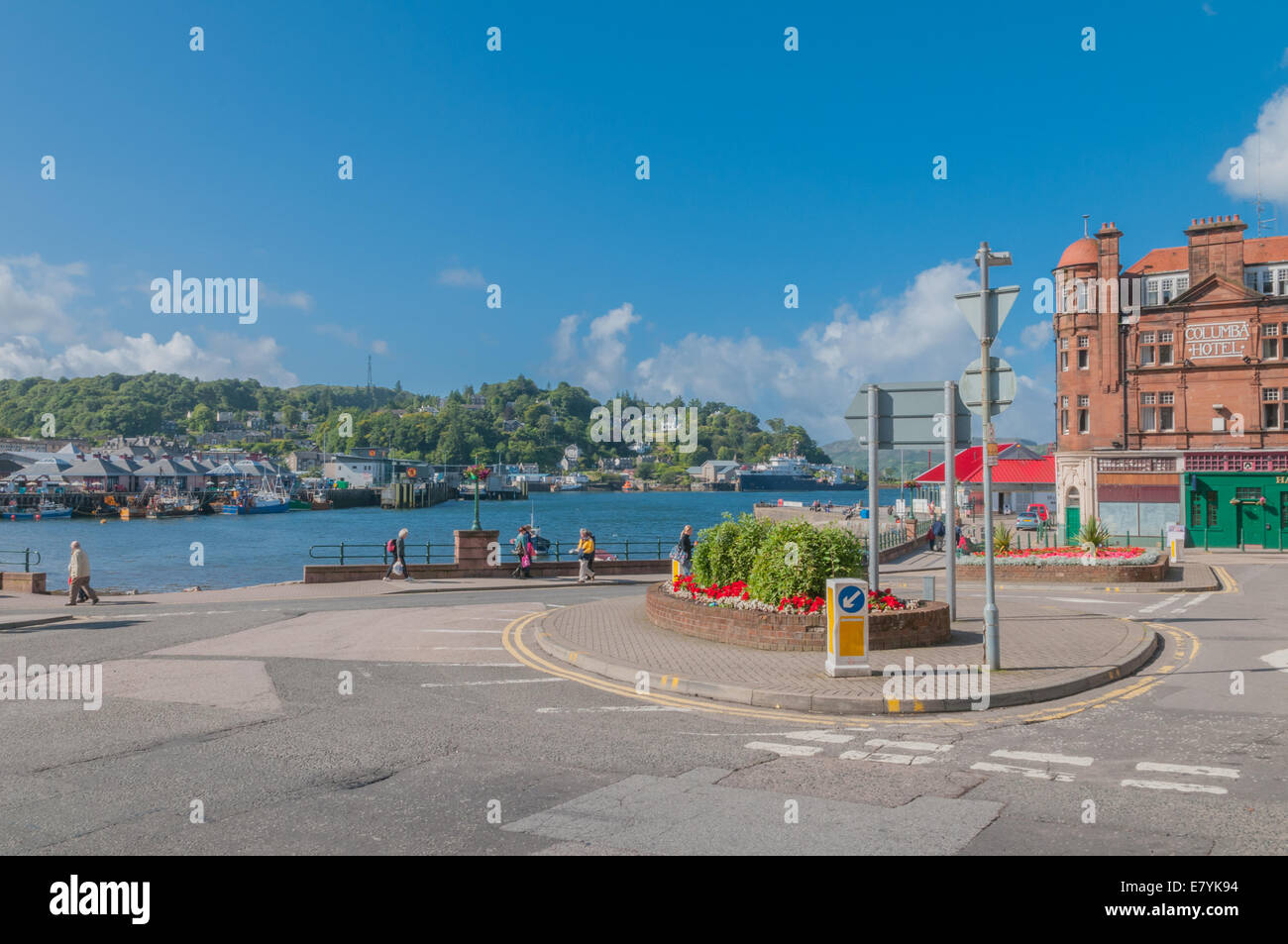 Town Centre Oban with Oban Bay and commercial Harbour Argyll & Bute Scotland Stock Photo