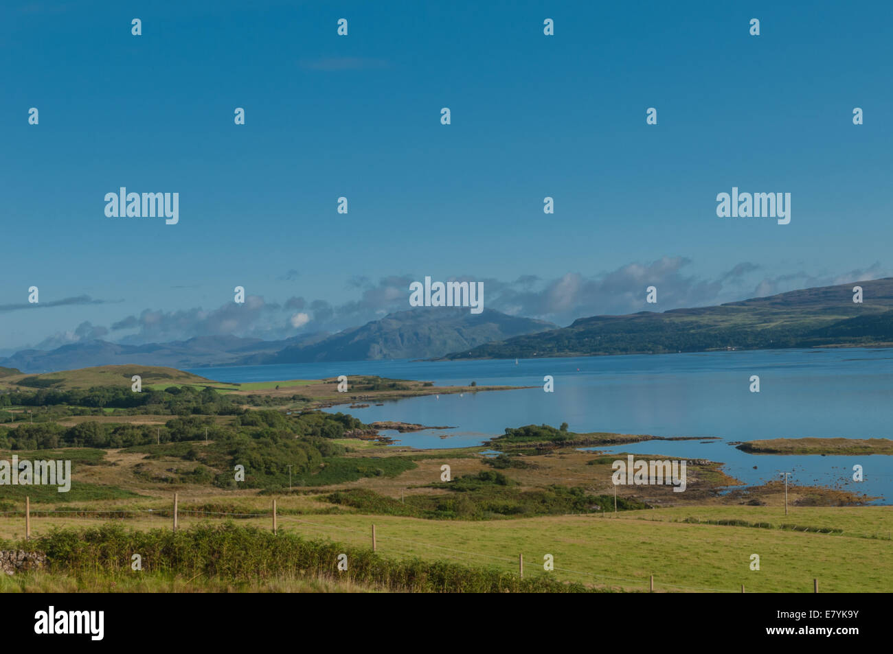 Early morning view over the Sound of Mull from nr Tobermoray Isle of Mull to Morvern Scotland Stock Photo