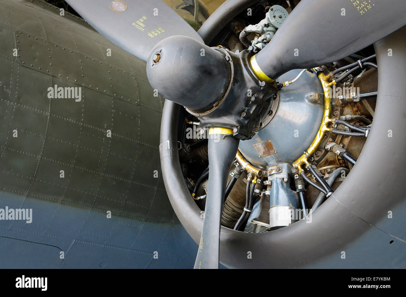 Boening B17 Flying Fortress aircraft engine. Stock Photo