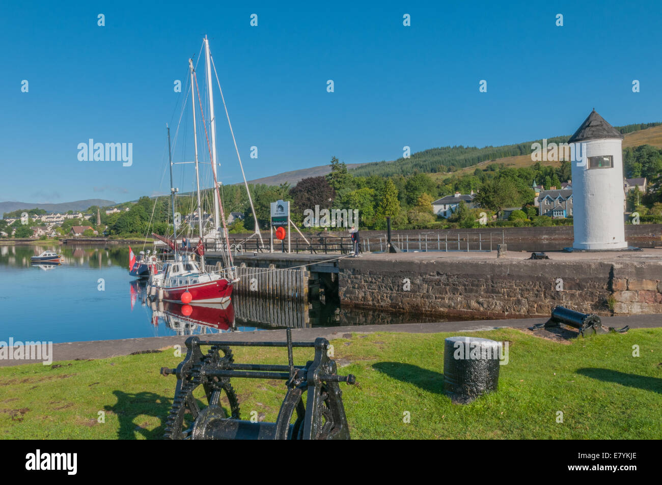 Yacht about to enter the Caledonian Canal at Corpach from Loch Linnhe Lochaber nr Fort William Highland S cotland Stock Photo