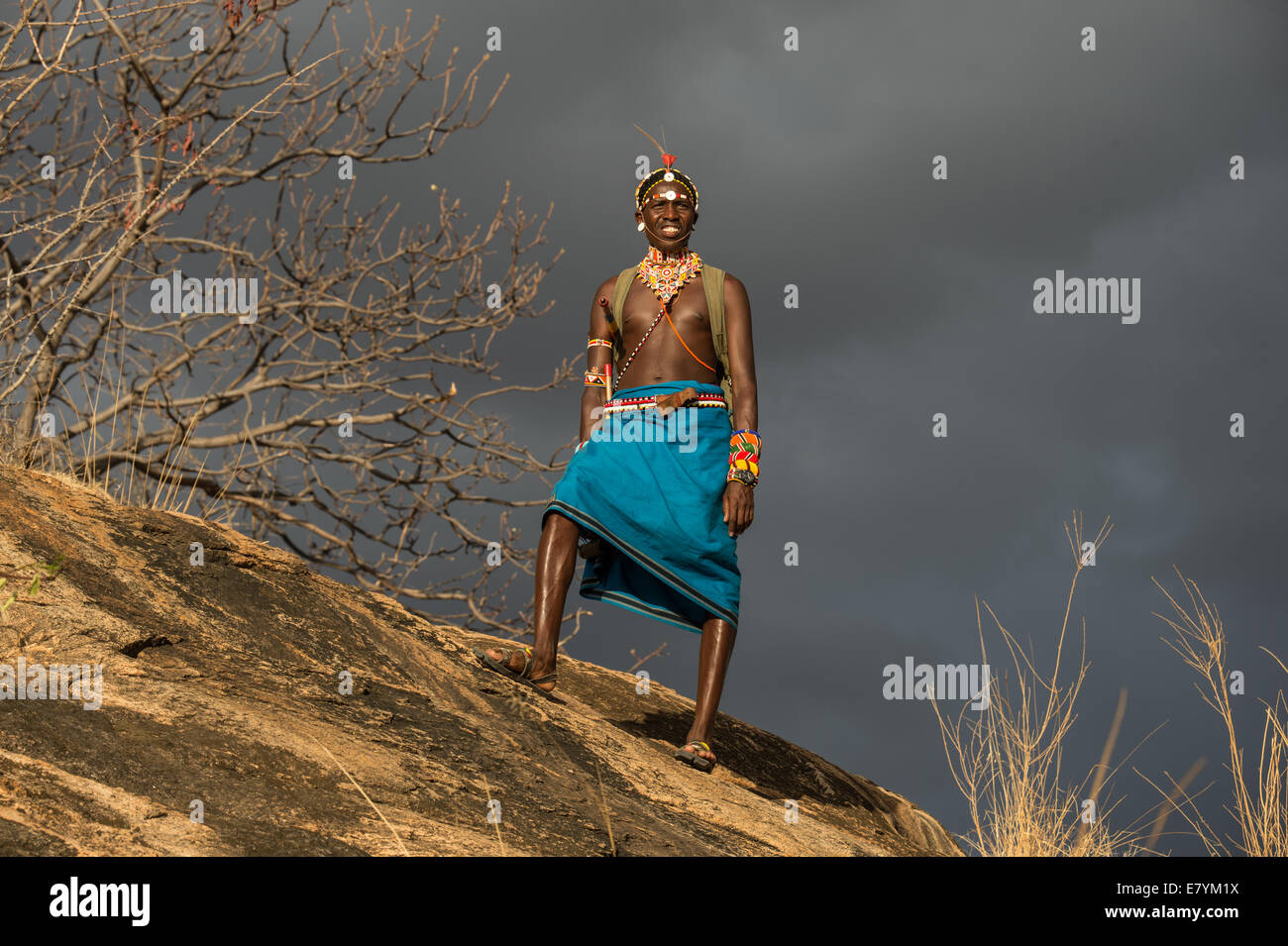 Samburu guide walks inside Northern Rangelands Trust Sarara conservancy ...