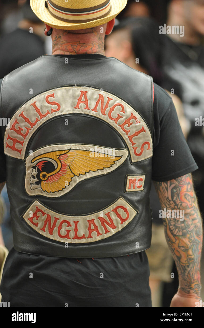London, UK. 26th Sep, 2014. A member of the Hells Angels Motorcycle ...