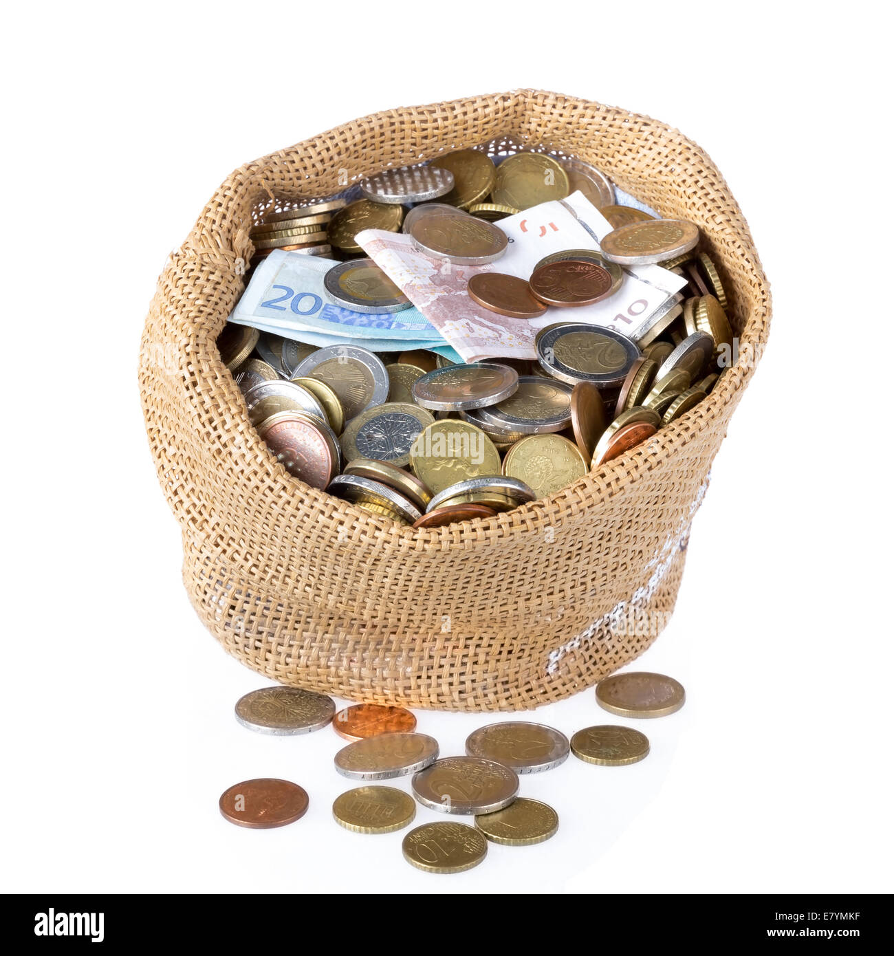 on a wooden board bag full of money Stock Photo - Alamy