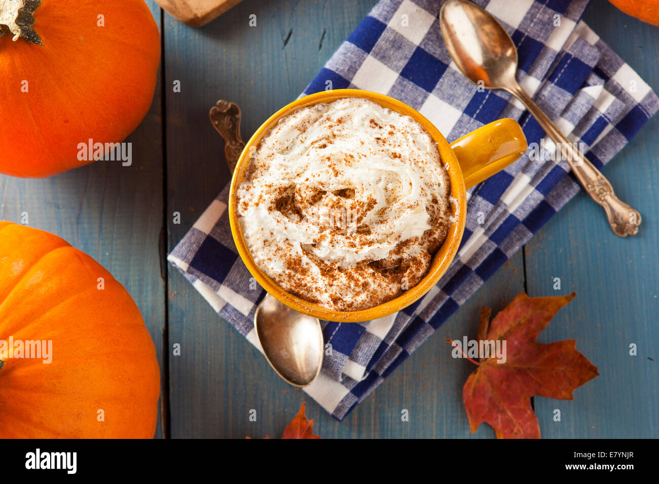 Autumn Pumpkin Spice Latte with Milk and Cream Stock Photo - Alamy
