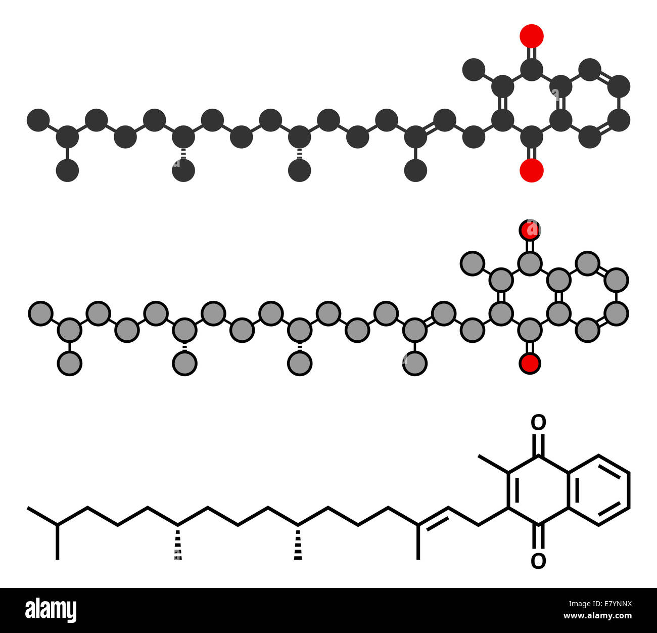 Vitamin K (K1, phylloquinone, phytomenadione) molecule. Stylized 2D rendering and conventional