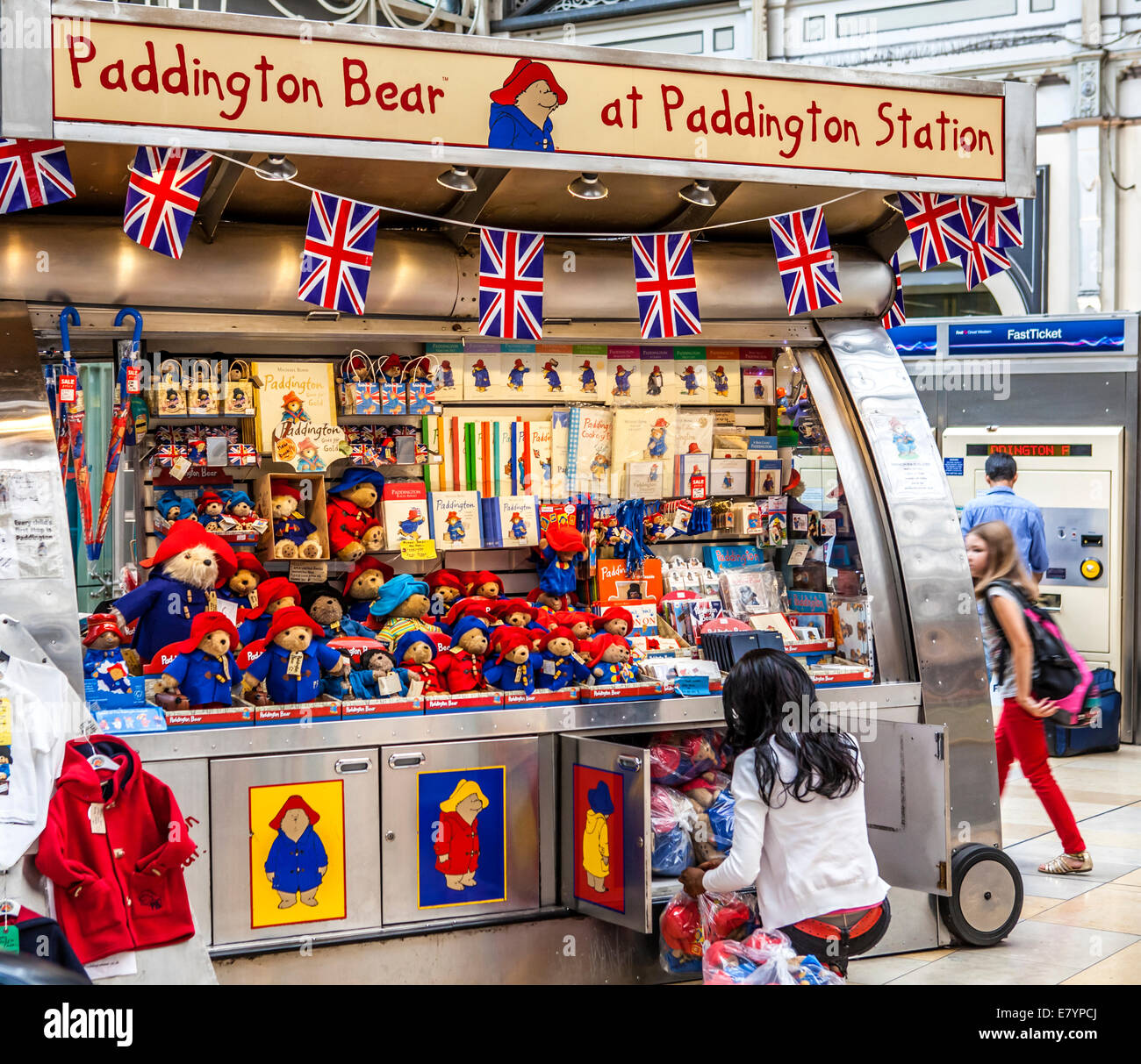 LONDON, ENGLAND - MAY 2012: Kiosk of Paddington Bear at Paddington railway station in London Stock Photo