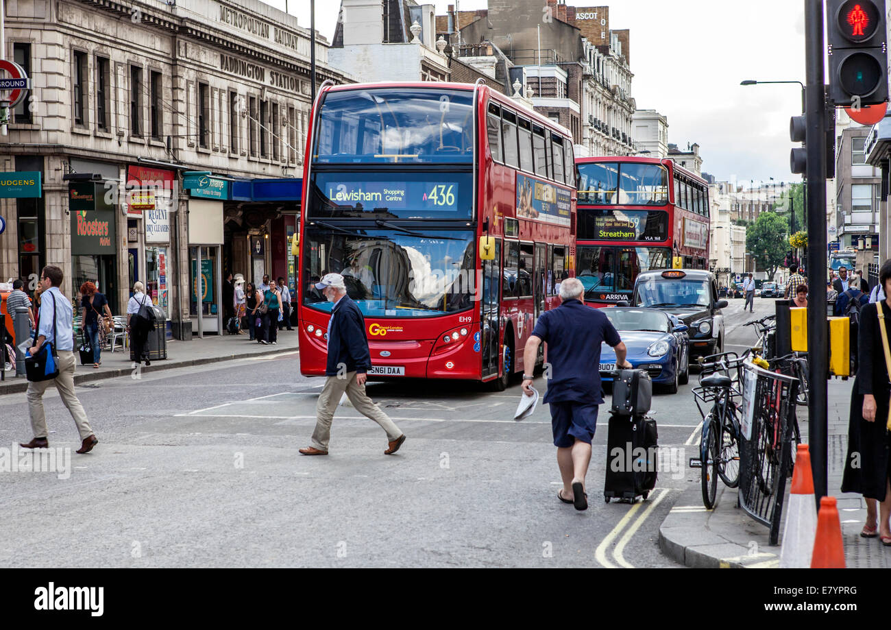 Street View of Praed Street London, with Paddington Station Stock Photo