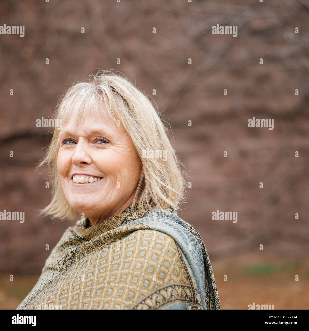 Portrait of senior woman in shawl Stock Photo