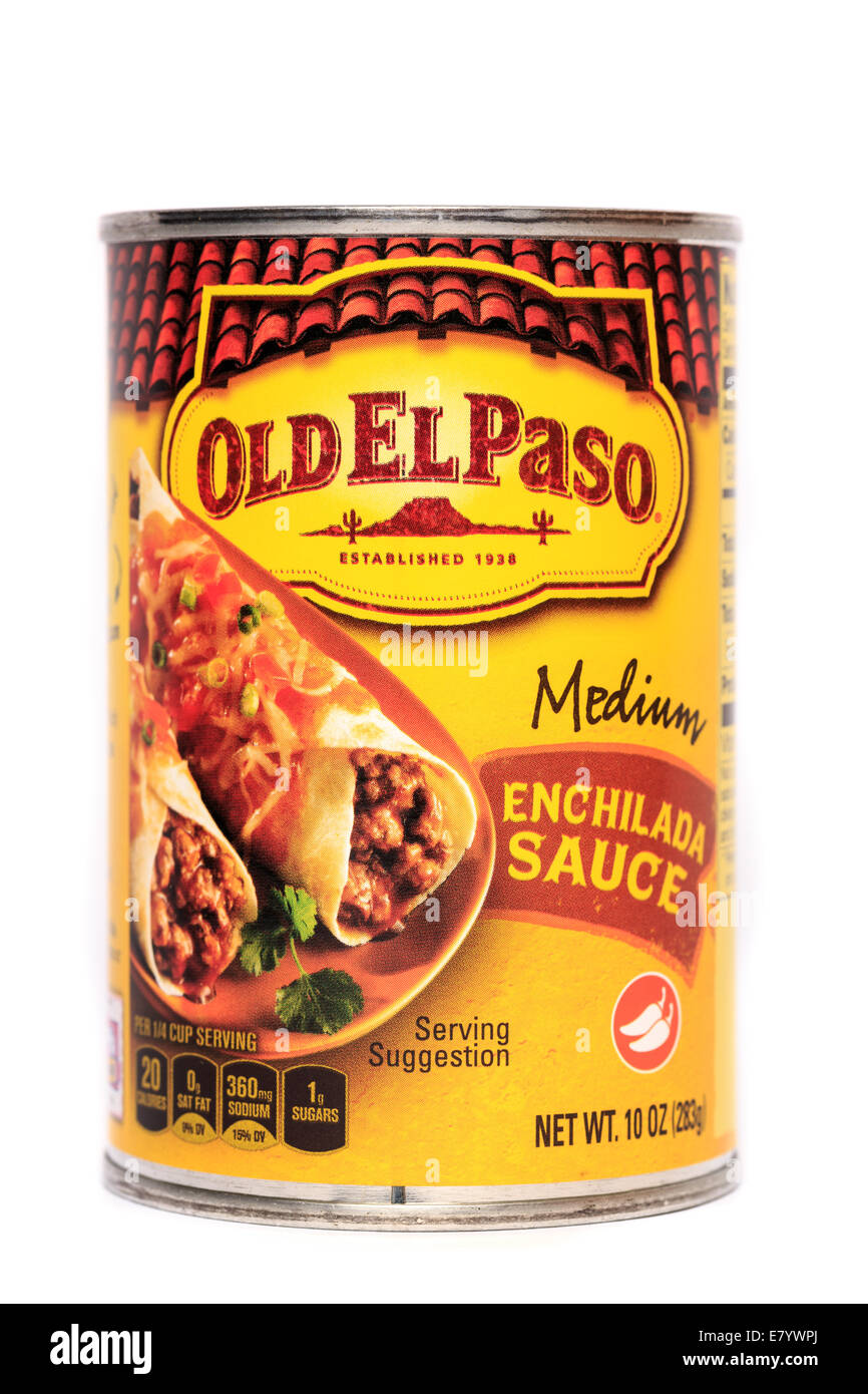A can of Old El Paso enchilada sauce with a medium level of spice Stock Photo