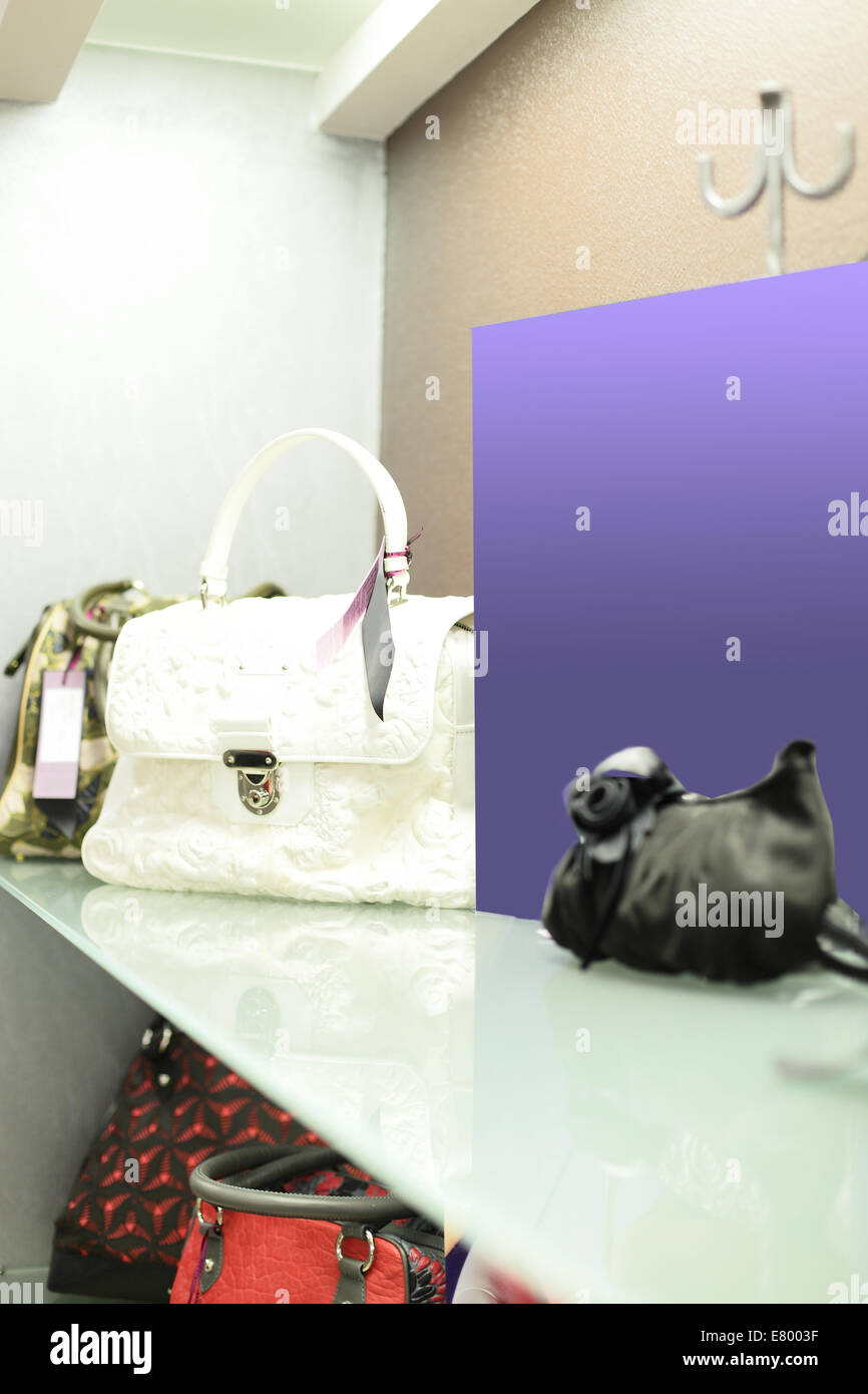 bright and fashionable interior of bag store in modern mall Stock Photo Alamy