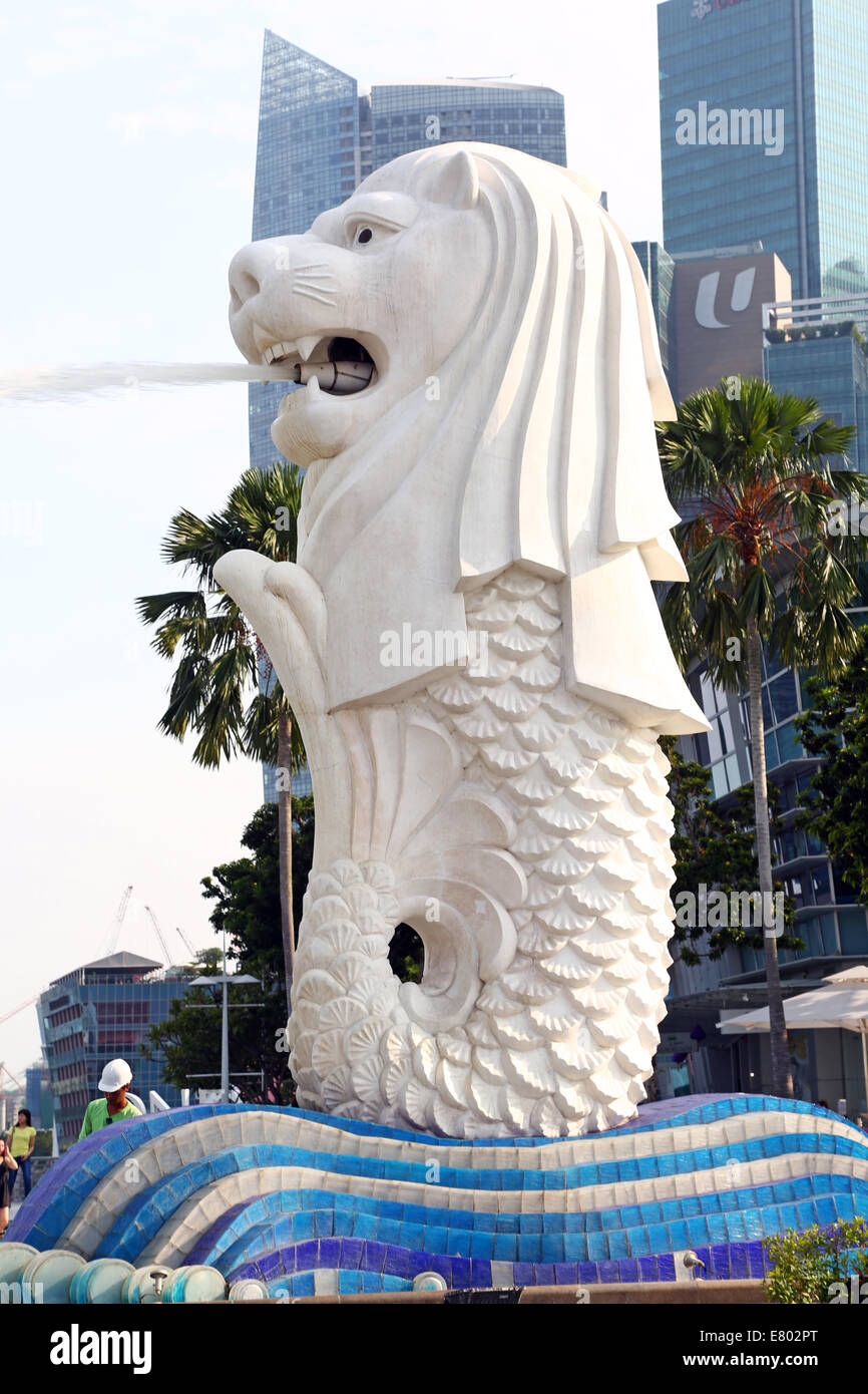 Merlion statue in Merlion Park in Singapore, Republic of Singapore Stock Photo