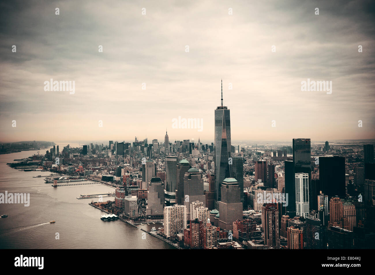 New York City Manhattan downtown aerial view Stock Photo - Alamy
