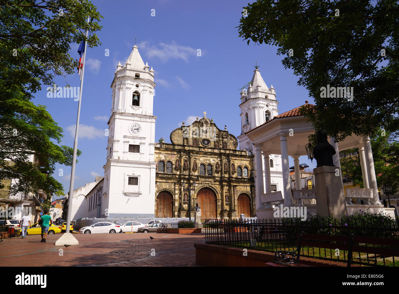 Tourist attractions and destination scenics. View of Casco Antiguo in Panama City and cathedral Stock Photo