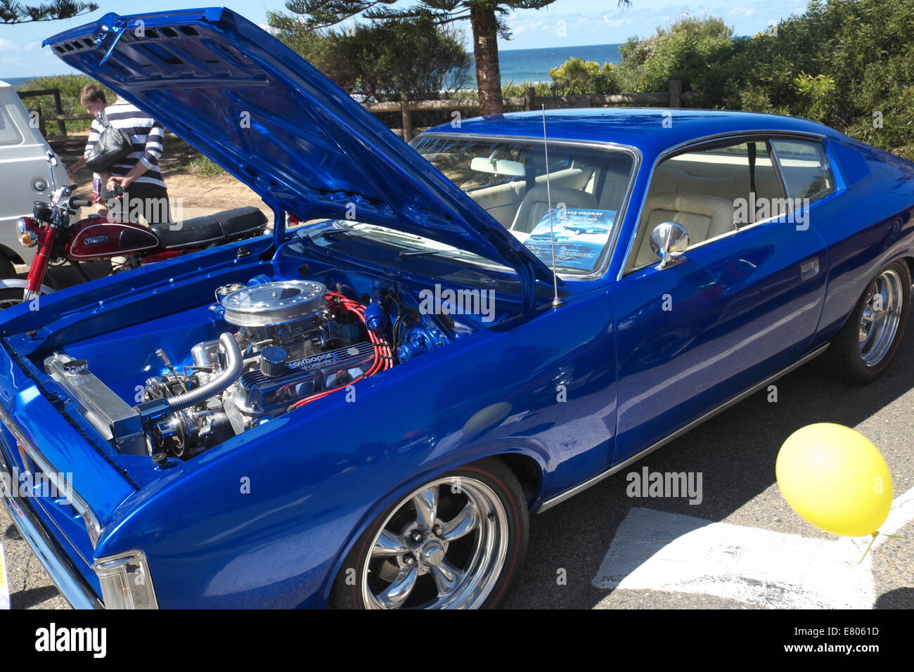 Newport Beach, Sydney, Australia. 27th Sep, 2014. Classic cars on display at Sydney's Newport Beach. Here a 1973 valiant charger. Credit:  martin berry/Alamy Live News Stock Photo
