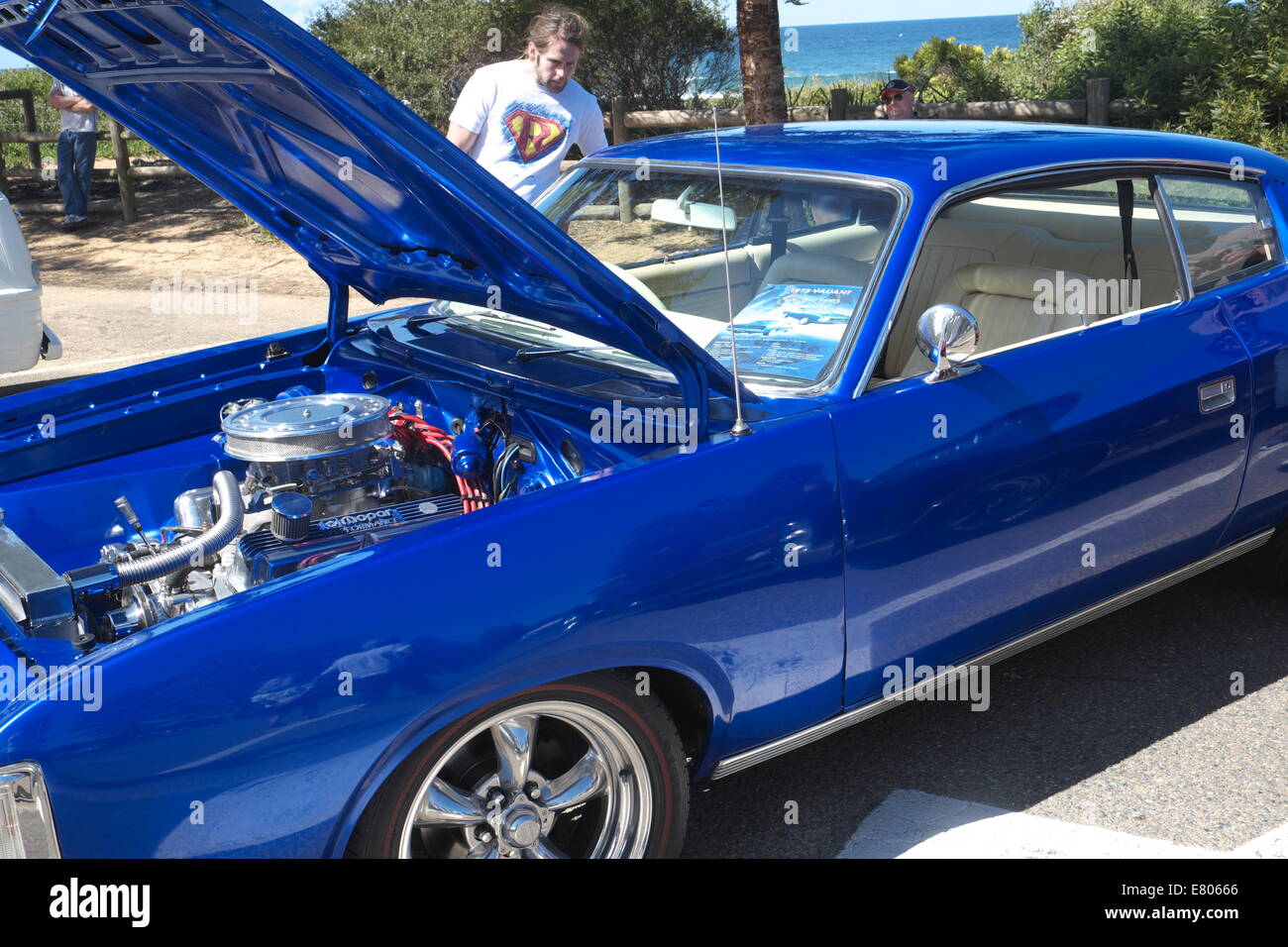 Newport Beach, Sydney, Australia. 27th Sep, 2014. Classic cars on display at Sydney's Newport Beach. Here a 1973 valiant charger. Credit:  martin berry/Alamy Live News Stock Photo