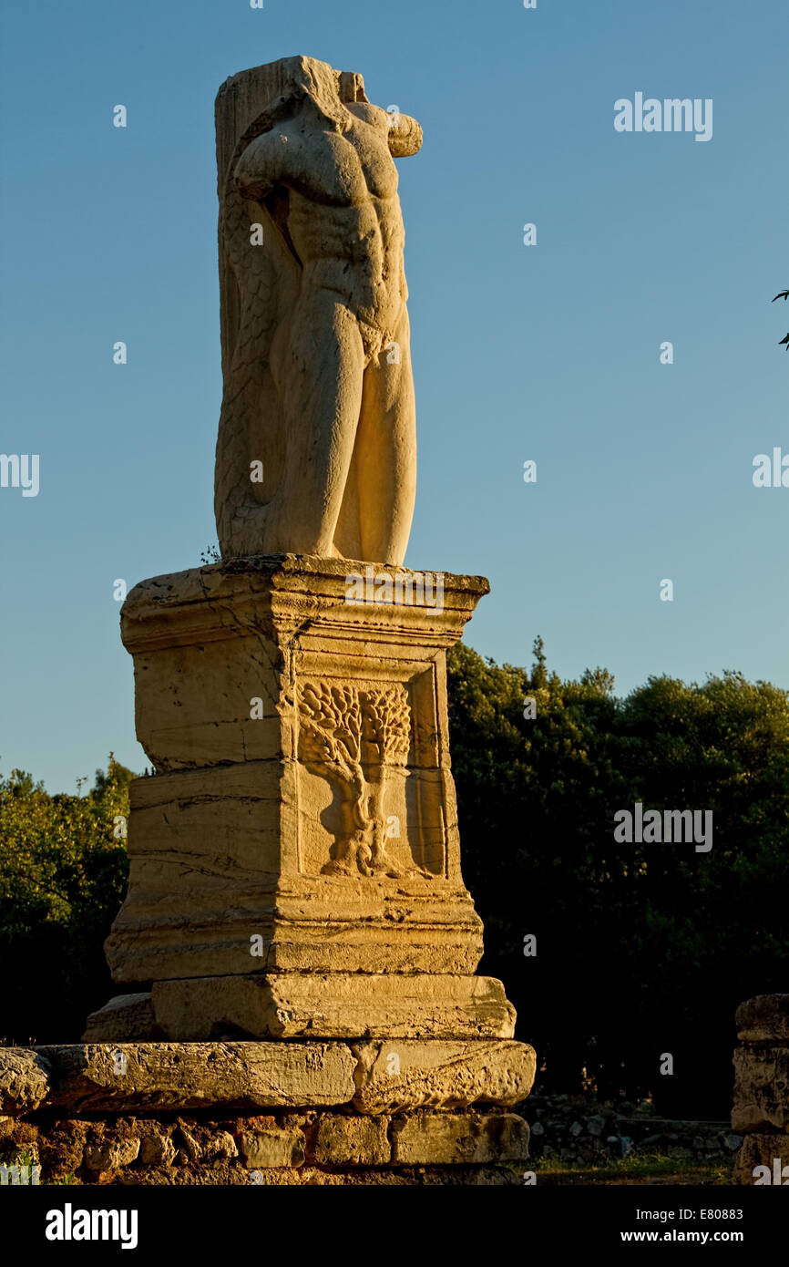 Statues of Giants and Tritons in the Ancient Agora of Athens in golden light Stock Photo Alamy
