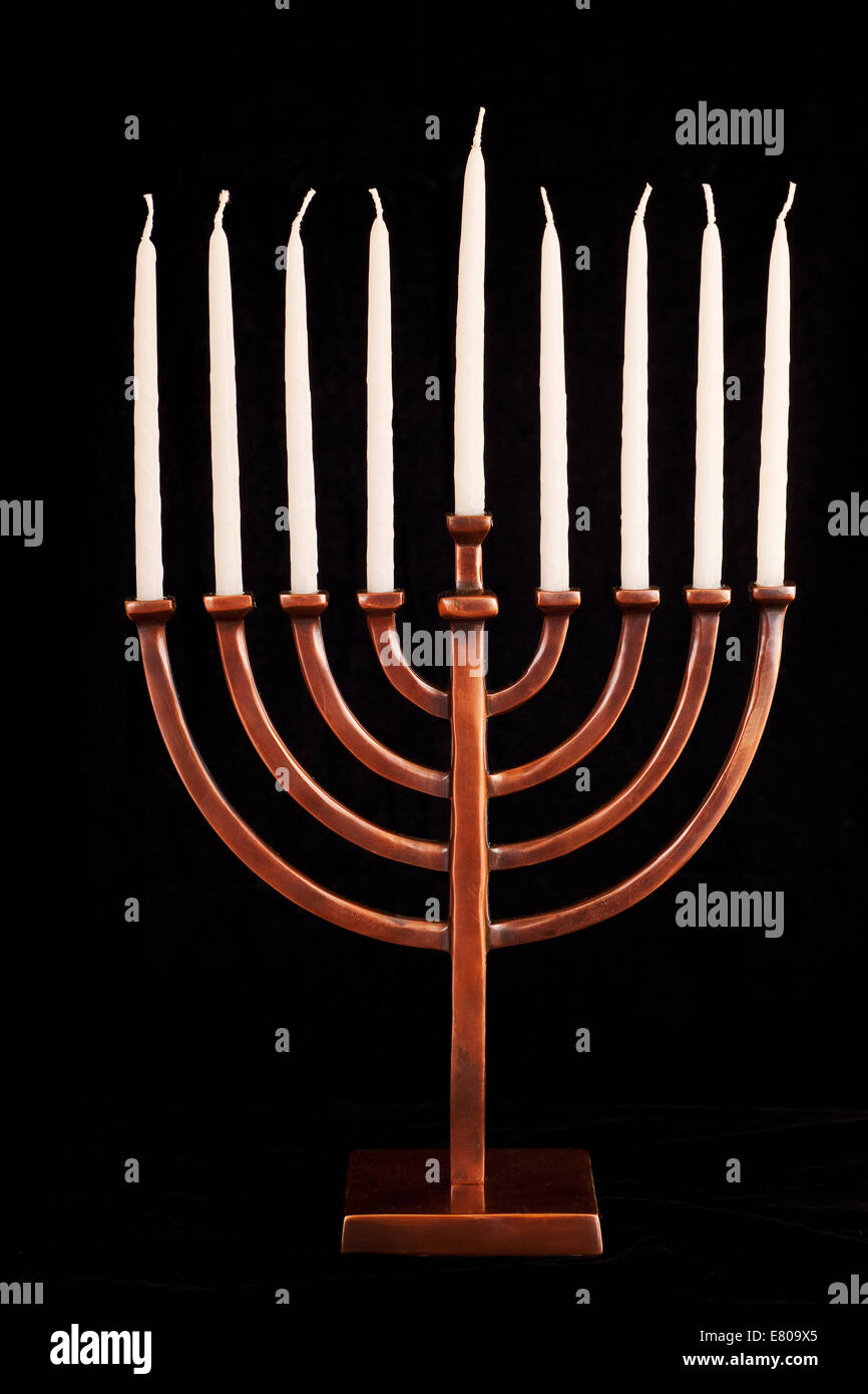 Beautiful unlit hanukkah menorah on black velvet Stock Photo Alamy