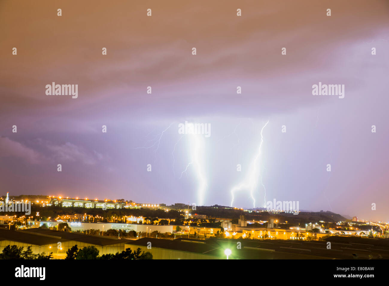 thunder and lightning storm in the middle of the city Stock Photo - Alamy