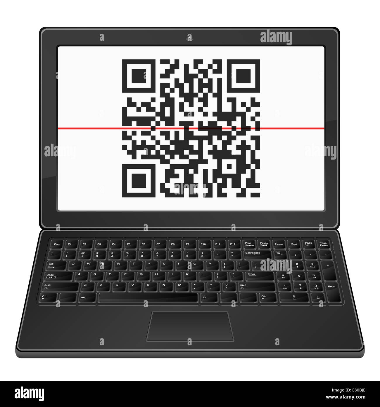 Laptop with qr code scanner on a white background stock photo alamy