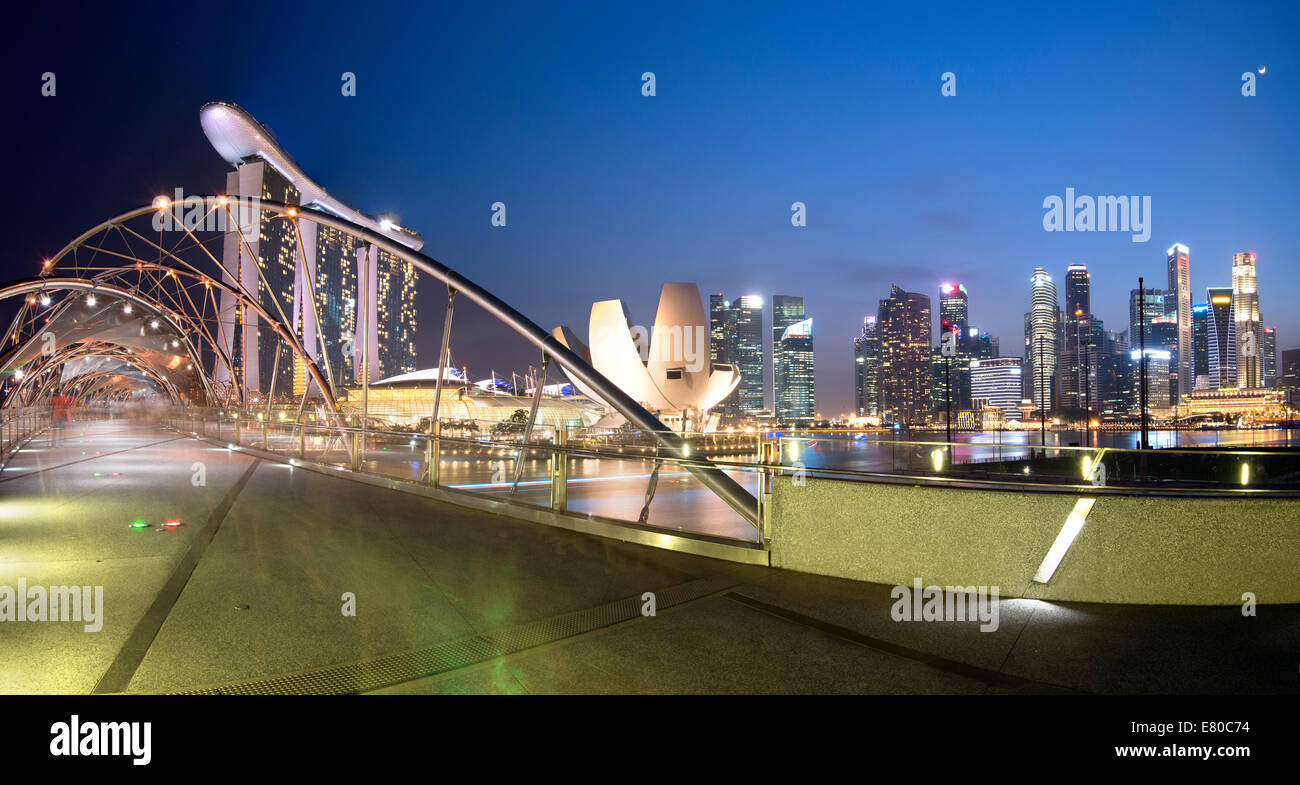 Singapore Marina Bay Financial District Cityscape Stock Photo