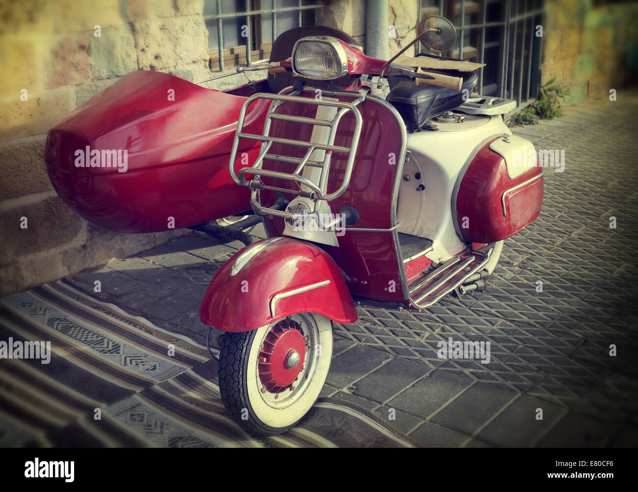 old scooter with sidecar in retro style Stock Photo