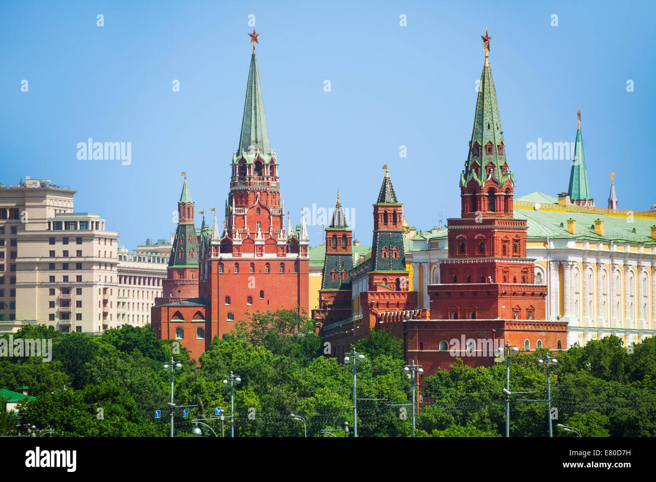 Vodovzvodnaya and Borovistakaya towers of Kremlin Stock Photo