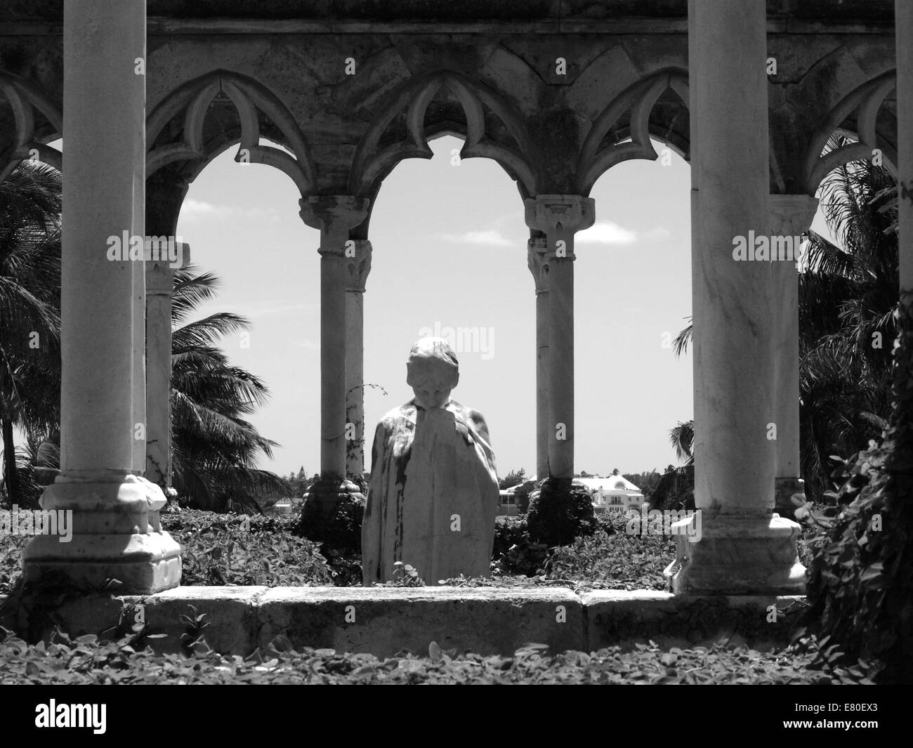 female-statue-in-a-cloister-in-monochrome-stock-photo-alamy