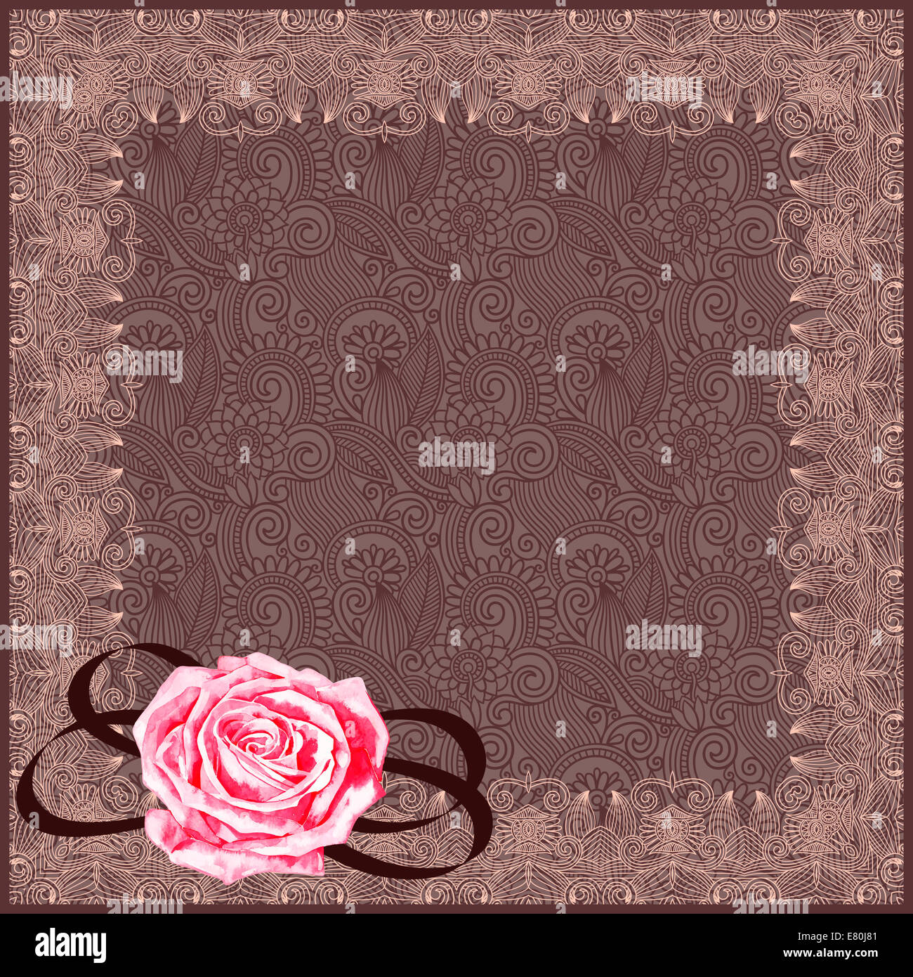 floral vintage frame with watercolor rose Stock Photo - Alamy
