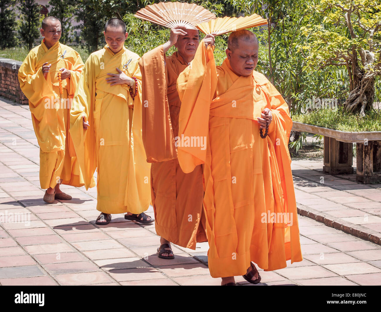 Monks at Thien Mu Pagoda, Hue, Vietnam Stock Photo