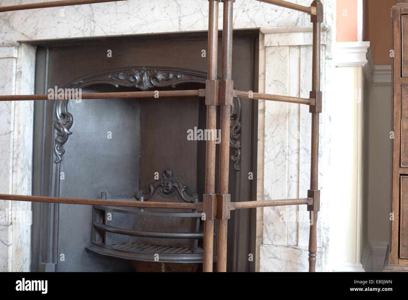 Fireplace in bedroom at Charles Dickens birthplace museum Stock Photo
