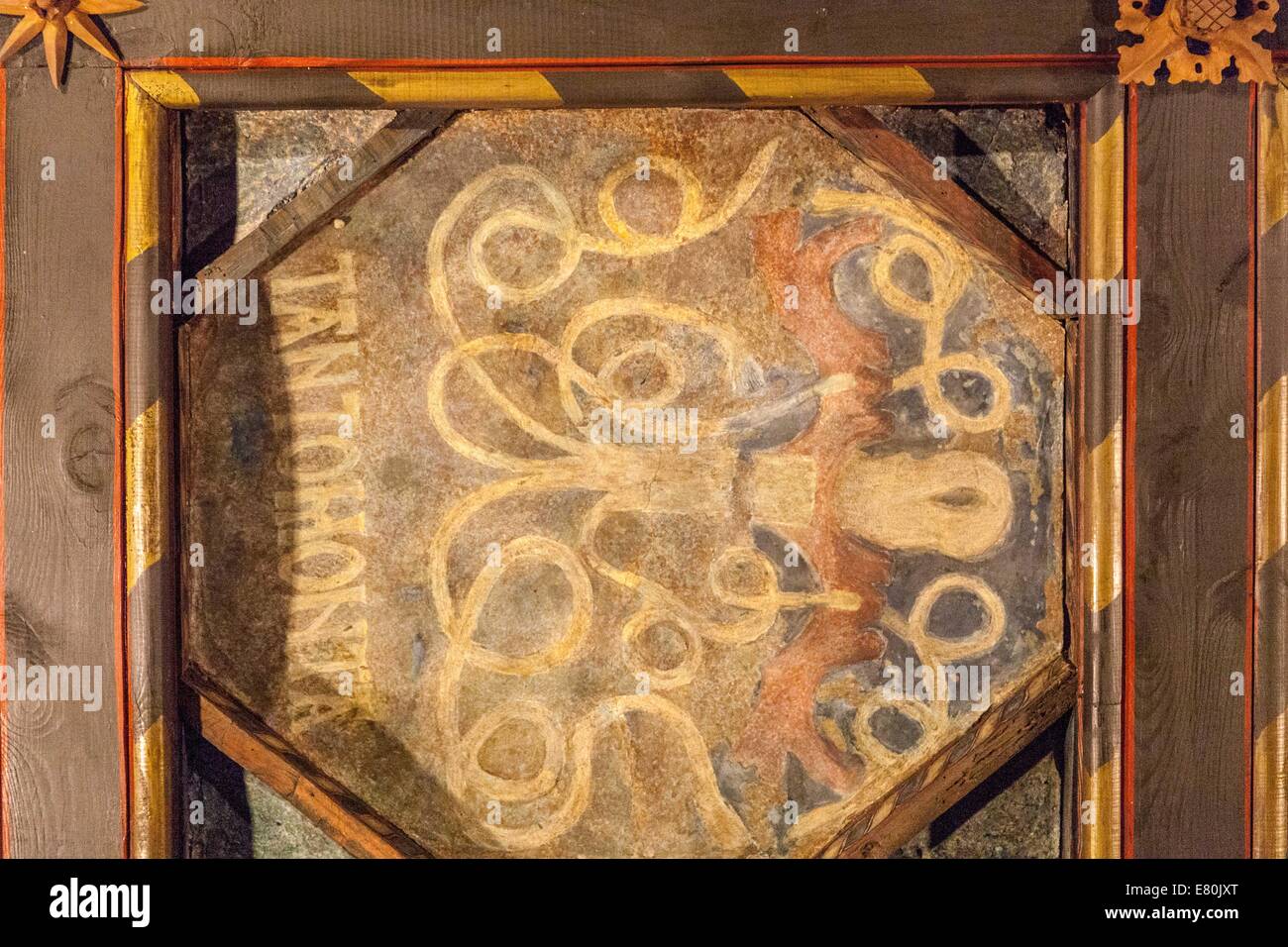 Elaborate decorative geometric pattern in the ceiling tiles of the Aljaferia Palace, Zaragoza Spain Stock Photo