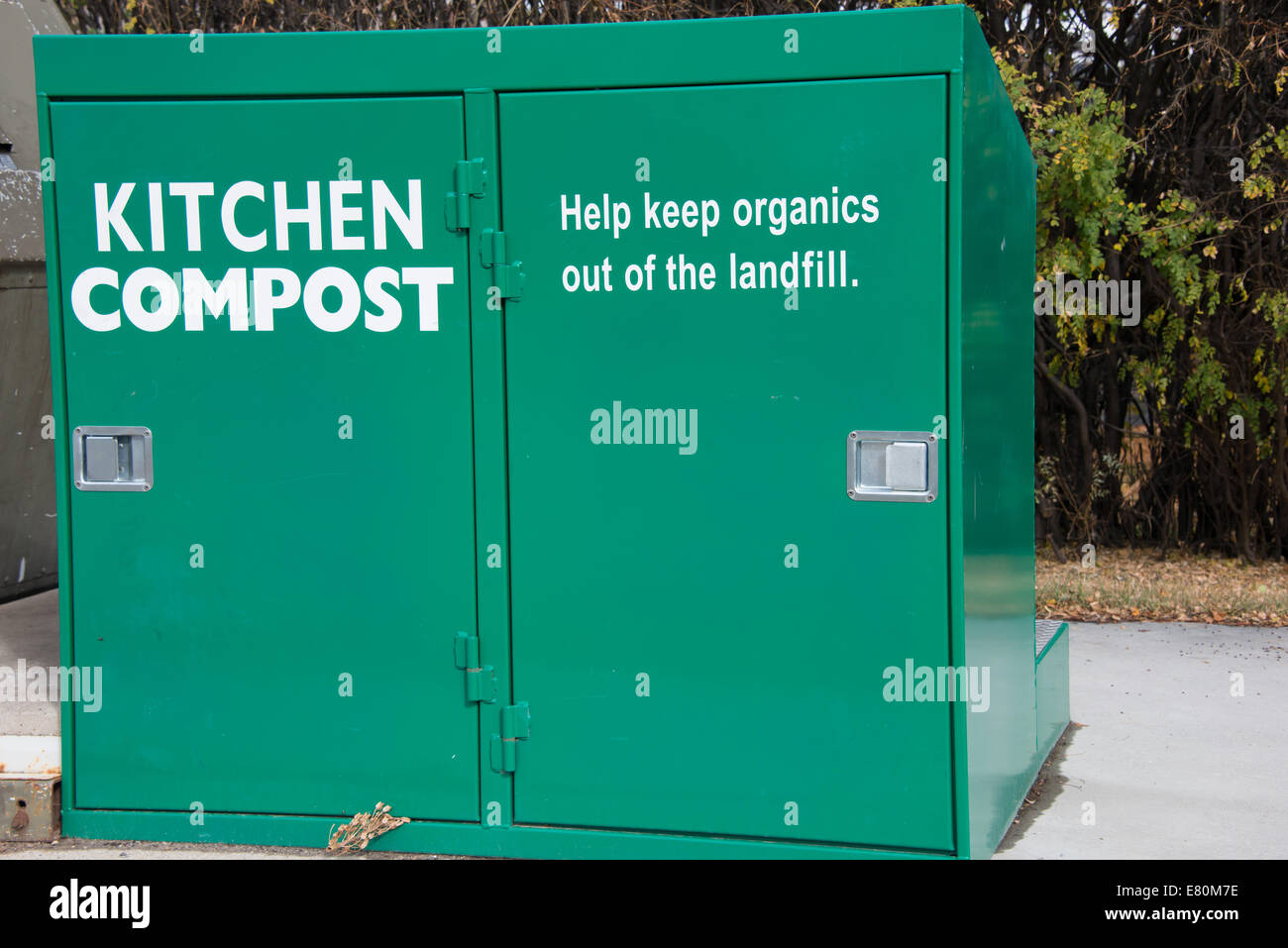 Kitchen compost collection bins in Jasper, Alberta Canada. Stock Photo