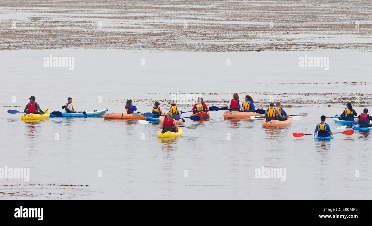 Group of People in Kayaks Stock Photo