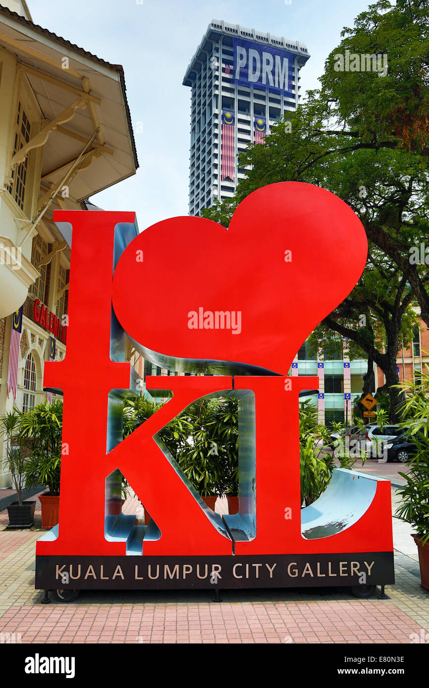 Red heart in the I love KL ststue outside the Kuala Lumpur City Gallery in Kuala Lumpur, Malaysia Stock Photo