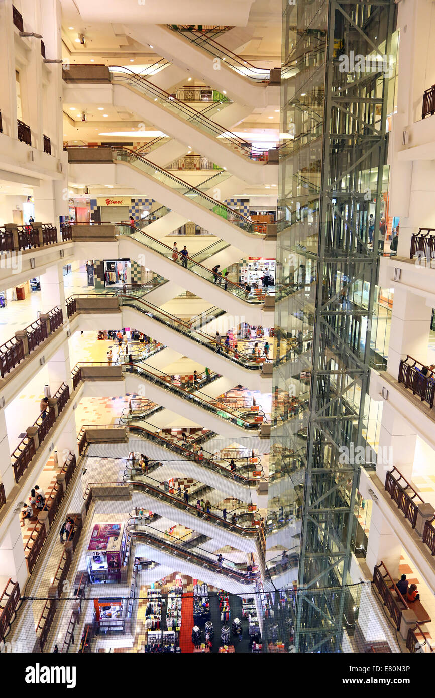 Escalators at the Barjaya Times Square city centre shopping mall in Kuala Lumpur, Malaysia Stock Photo