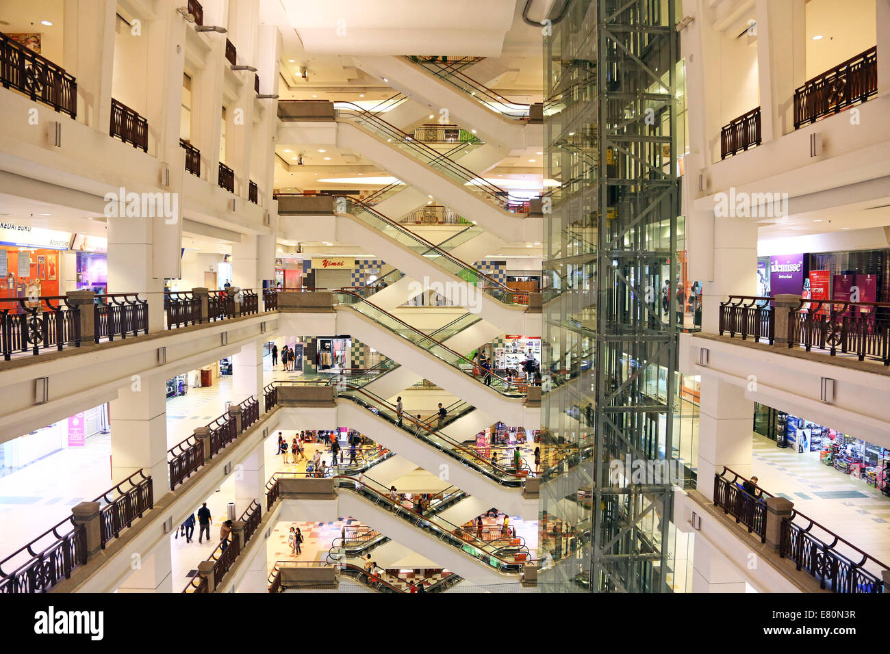 Escalators at the Barjaya Times Square city centre shopping mall in Kuala Lumpur, Malaysia Stock Photo