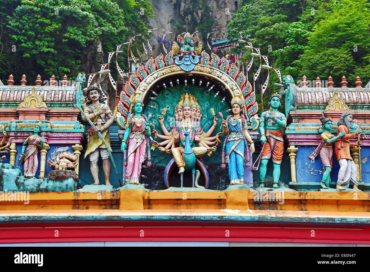 Carved figures on the entrance to the Batu Caves, a Hindu shrine in Kuala Lumpur, Malaysia Stock Photo