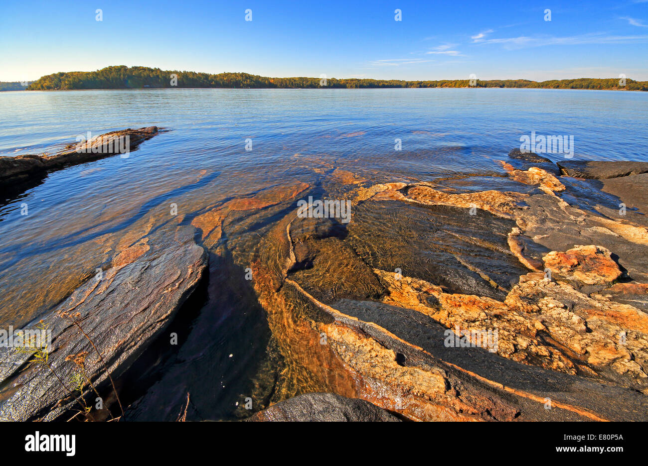 Rock beach in Georgian Bay, Ontario, Canada Stock Photo