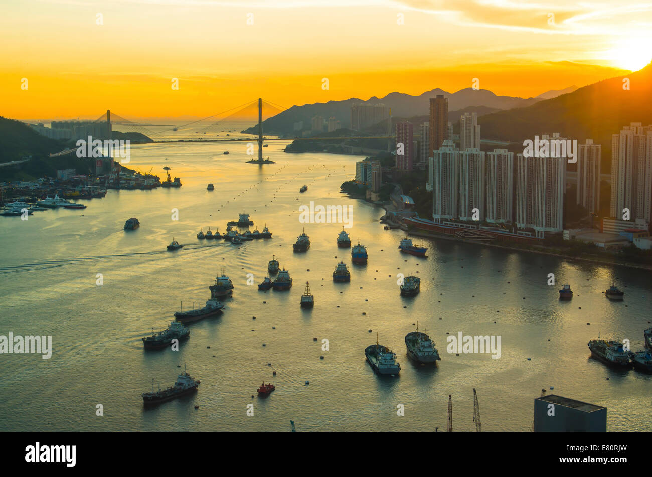 Sunset at Hong Kong downtown Stock Photo - Alamy