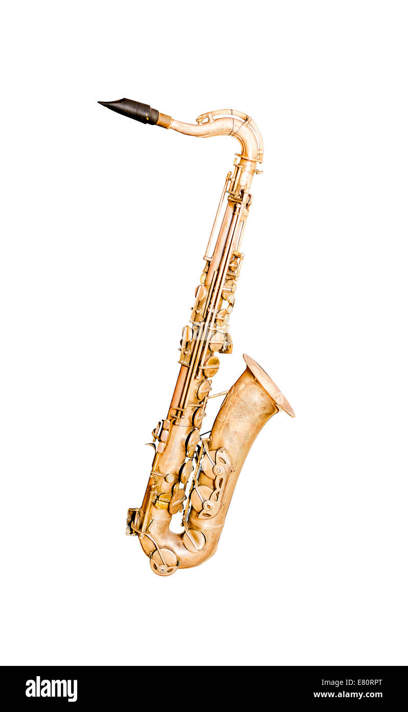 Tenor sax golden saxophone isolated on white Stock Photo