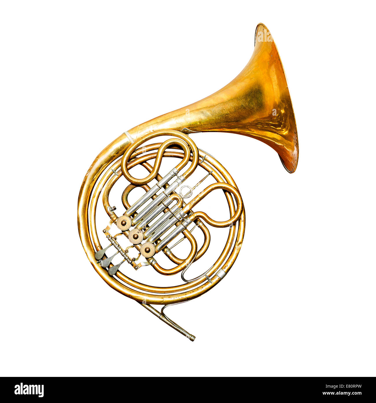 Golden trumpet isolated on a white background Stock Photo
