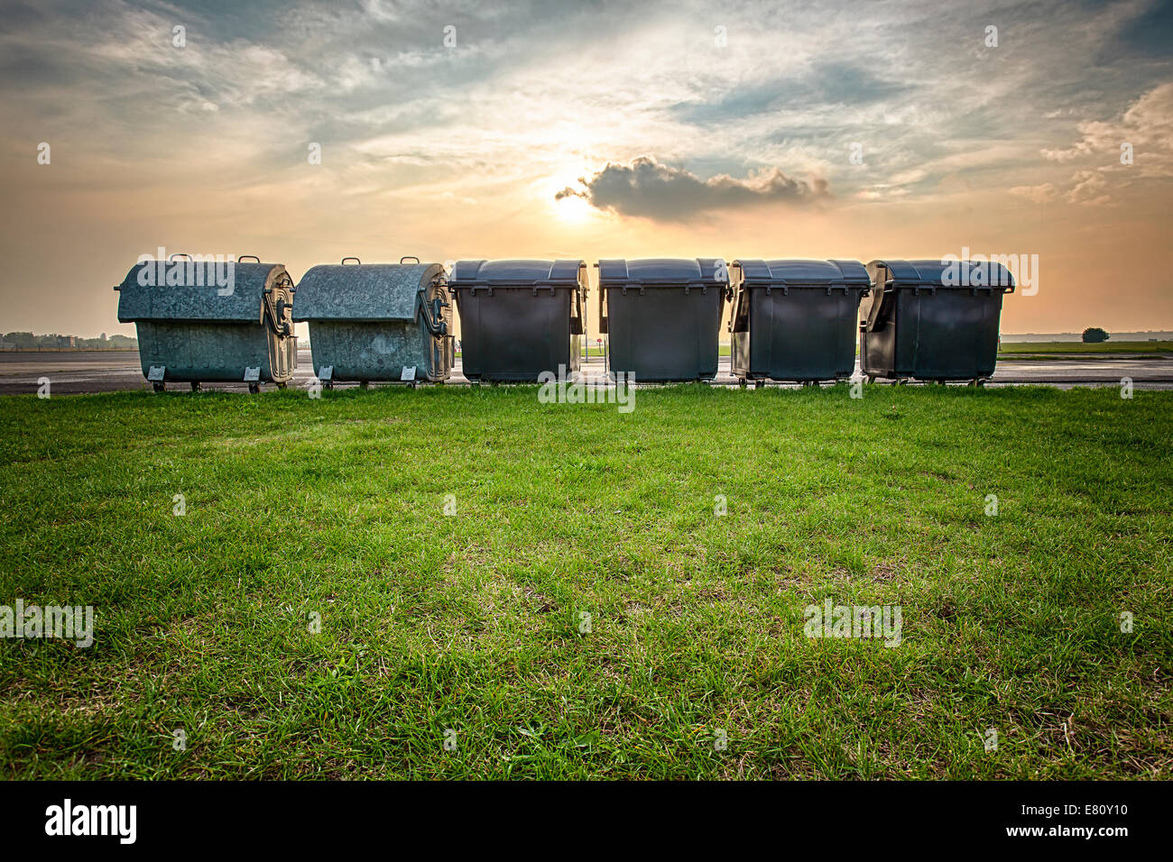 HDR shoot of some big trash can's in sunset Stock Photo